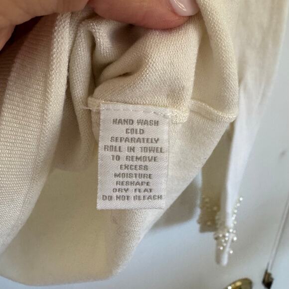 Charter Club Womens Pearl Beaded Embellished Cream Crew Neck Sweater Size Small - Picture 5 of 7